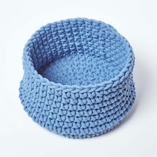 Homescapes Blue Cotton Knitted Round Storage Basket - 37 x 21cm Blue | M thumbnail 2