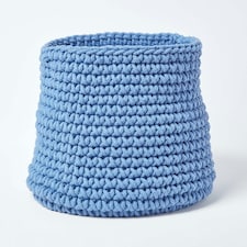 Homescapes Blue Cotton Knitted Round Storage Basket - 42 x 37cm Blue | L