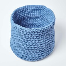 Homescapes Blue Cotton Knitted Round Storage Basket - 42 x 37cm Blue | L thumbnail 2