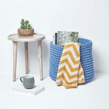 Homescapes Blue Cotton Knitted Round Storage Basket - 42 x 37cm Blue | L thumbnail 4