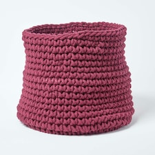 Homescapes Plum Cotton Knitted Round Storage Basket - 42 x 37cm Purple | L