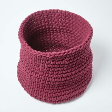 Homescapes Plum Cotton Knitted Round Storage Basket - 42 x 37cm Purple | L thumbnail 2