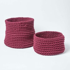 Homescapes Plum Cotton Knitted Round Storage Basket - 42 x 37cm Purple | L thumbnail 5