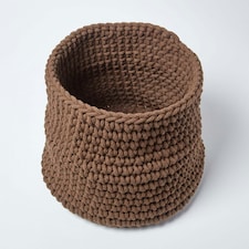 Homescapes Chocolate Cotton Knitted Round Storage Basket - 42 x 37cm Brown | L thumbnail 2