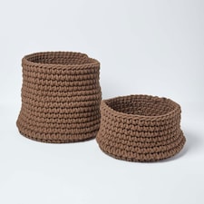 Homescapes Chocolate Cotton Knitted Round Storage Basket - 42 x 37cm Brown | L thumbnail 5