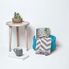 Homescapes Teal Blue Cotton Knitted Round Storage Basket - 37 x 21cm Blue | M thumbnail 4