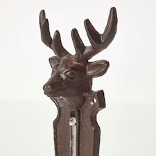 Homescapes Brown Wall Mounted Cast Iron Stag Garden Thermometer thumbnail 2