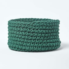Homescapes Forest Green Cotton Knitted Round Storage Basket - 37 x 21cm Green | M
