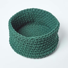 Homescapes Forest Green Cotton Knitted Round Storage Basket - 37 x 21cm Green | M thumbnail 2