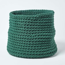 Homescapes Forest Green Cotton Knitted Round Storage Basket - 42 x 37cm Green | L