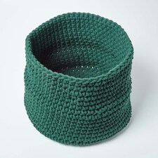 Homescapes Forest Green Cotton Knitted Round Storage Basket - 42 x 37cm Green | L thumbnail 2