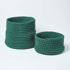 Homescapes Forest Green Cotton Knitted Round Storage Basket - 42 x 37cm Green | L thumbnail 5