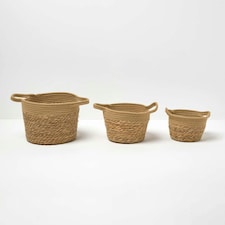 Homescapes Set of 3 Woven Storage Baskets, Natural Grass and Rope Cream thumbnail 2