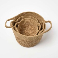 Homescapes Set of 3 Woven Storage Baskets, Natural Grass and Rope Cream thumbnail 6