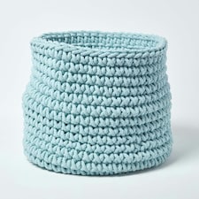 Homescapes Pastel Blue Cotton Knitted Round Storage Basket - 42 x 37 cm Blue | L