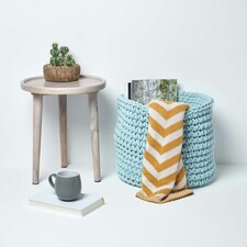Homescapes Pastel Blue Cotton Knitted Round Storage Basket - 42 x 37 cm Blue | L thumbnail 4