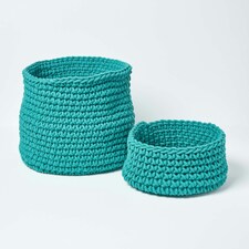 Homescapes Teal Green Cotton Knitted Round Storage Basket - 37 x 21 cm Green | M thumbnail 5