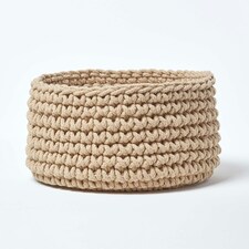Homescapes Linen Cotton Knitted Round Storage Basket - 37 x 21 cm Cream | M