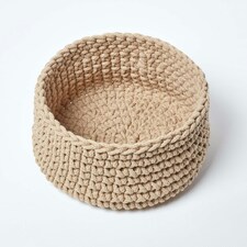 Homescapes Linen Cotton Knitted Round Storage Basket - 37 x 21 cm Cream | M thumbnail 2