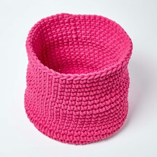 Homescapes Hot Pink Cotton Knitted Round Storage Basket - 42 x 37 cm Pink | L thumbnail 2