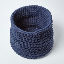 Homescapes Navy Blue Cotton Knitted Round Storage Basket - 42 x 37 cm Blue | L thumbnail 2