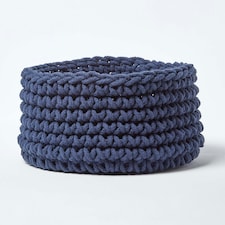 Homescapes Navy Blue Cotton Knitted Round Storage Basket - 37 x 21 cm Blue | M