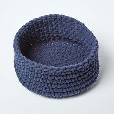 Homescapes Navy Blue Cotton Knitted Round Storage Basket - 37 x 21 cm Blue | M thumbnail 2