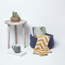 Homescapes Navy Blue Cotton Knitted Round Storage Basket - 37 x 21 cm Blue | M thumbnail 4