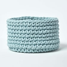 Homescapes Pastel Blue Cotton Knitted Round Storage Basket - 37 x 21 cm Blue | M