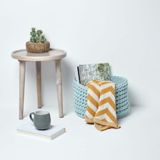 Homescapes Pastel Blue Cotton Knitted Round Storage Basket - 37 x 21 cm Blue | M thumbnail 4