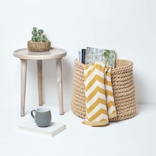 Homescapes Linen Cotton Knitted Round Storage Basket - 42 x 37 cm Cream | L thumbnail 4