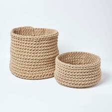 Homescapes Linen Cotton Knitted Round Storage Basket - 42 x 37 cm Cream | L thumbnail 5