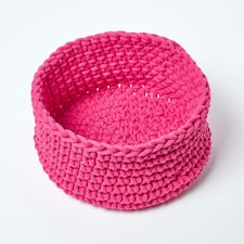 Homescapes Hot Pink Cotton Knitted Round Storage Basket - 37 x 21 cm Pink | M thumbnail 2