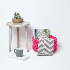 Homescapes Hot Pink Cotton Knitted Round Storage Basket - 37 x 21 cm Pink | M thumbnail 4