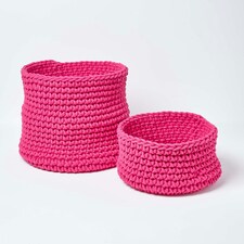 Homescapes Hot Pink Cotton Knitted Round Storage Basket - 37 x 21 cm Pink | M thumbnail 5