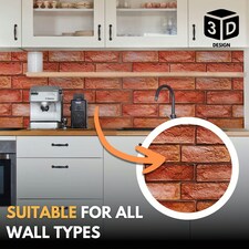 NOVECRAFTO 3D Brick Effect Wall Panels – 6 PVC Sheets, Covers 2.76 sqm (29.76 sq ft), 96x48cm Each – Reddish Brown Faux Brick Cladding for Interior Walls thumbnail 2