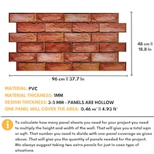 NOVECRAFTO 3D Brick Effect Wall Panels – 6 PVC Sheets, Covers 2.76 sqm (29.76 sq ft), 96x48cm Each – Reddish Brown Faux Brick Cladding for Interior Walls thumbnail 8