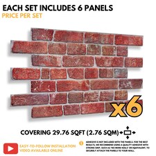 NOVECRAFTO 3D Retro Brick Wall Panels – 6 Sheets, Covers 2.76 sqm (29.76 sq ft), 96x48cm – Old Red Brick Effect PVC Cladding for Kitchen, Office, Living Room thumbnail 2