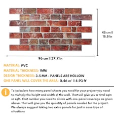 NOVECRAFTO 3D Retro Brick Wall Panels – 6 Sheets, Covers 2.76 sqm (29.76 sq ft), 96x48cm – Old Red Brick Effect PVC Cladding for Kitchen, Office, Living Room thumbnail 8