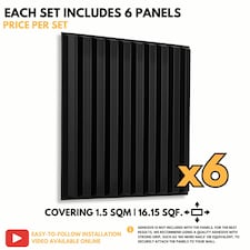 NOVECRAFTO Fluted Line 3D Wall Panels – 6 Sheets 1.5 sqm (16.15 sqft) – Decorative Matte PVC Panels 50x50cm – Modern Fluted Design Black thumbnail 2