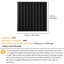 NOVECRAFTO Fluted Line 3D Wall Panels – 6 Sheets 1.5 sqm (16.15 sqft) – Decorative Matte PVC Panels 50x50cm – Modern Fluted Design Black thumbnail 3