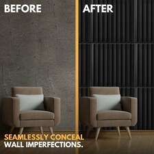NOVECRAFTO Fluted Line 3D Wall Panels – 6 Sheets 1.5 sqm (16.15 sqft) – Decorative Matte PVC Panels 50x50cm – Modern Fluted Design Black thumbnail 6