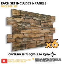 NOVECRAFTO 3D Wall Panels – 6 PVC Sheets, Covers 2.76 sqm (29.76 sq ft), 96x48cm Each – Rustic Tan Brickwork Effect Cladding, Moisture Resistant thumbnail 2