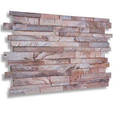 NOVECRAFTO 3D Stone Brick Wall Panels – 6 PVC Sheets, Covers 2.76 sqm (29.76 sq ft), 96x48cm Each – Rose Marble Slim Brick Effect Cladding for Any Room