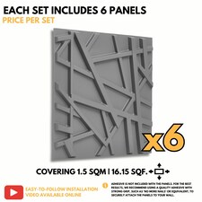 NOVECRAFTO Geometric 3D Wall Panels – 6 Sheets Covering 1.5 sqm (16.15 sqft) – Decorative PVC Panels 50x50cm – Modern Geometric Line Design Grey thumbnail 2