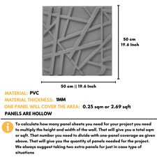 NOVECRAFTO Geometric 3D Wall Panels – 6 Sheets Covering 1.5 sqm (16.15 sqft) – Decorative PVC Panels 50x50cm – Modern Geometric Line Design Grey thumbnail 3