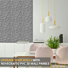 NOVECRAFTO Geometric 3D Wall Panels – 6 Sheets Covering 1.5 sqm (16.15 sqft) – Decorative PVC Panels 50x50cm – Modern Geometric Line Design Grey thumbnail 7