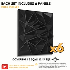 NOVECRAFTO Diamond Effect 3D Wall Panels – 6 Sheets Covering 1.5 sqm (16.15 sqft) – Matte Interior PVC Cladding Tiles – 19.6"x19.6" Diamond Design Black thumbnail 2