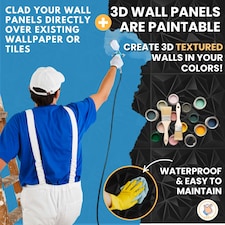 NOVECRAFTO Diamond Effect 3D Wall Panels – 6 Sheets Covering 1.5 sqm (16.15 sqft) – Matte Interior PVC Cladding Tiles – 19.6"x19.6" Diamond Design Black thumbnail 4