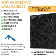 NOVECRAFTO Diamond Effect 3D Wall Panels – 6 Sheets Covering 1.5 sqm (16.15 sqft) – Matte Interior PVC Cladding Tiles – 19.6"x19.6" Diamond Design Black thumbnail 9
